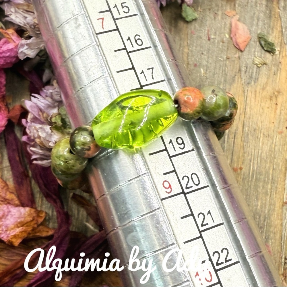 Alquimia Green unakite and Brown Beaded Ring